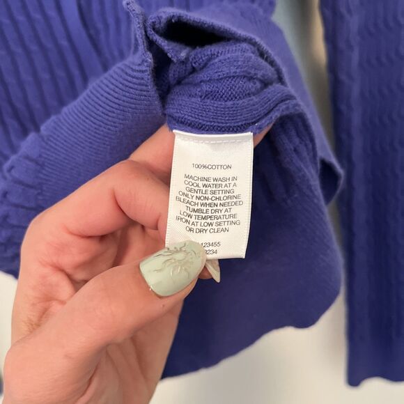 LORD AND TAYLOR Plaited Knit Cotton Long Sleeve Cardigan, Purple- Medium - Picture 6 of 8